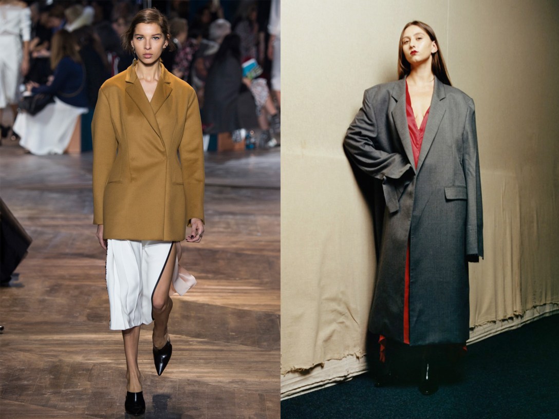 Composite shot of two women, one wearing a loose Dior jacket, the other wearing a loose Vetements coat.
