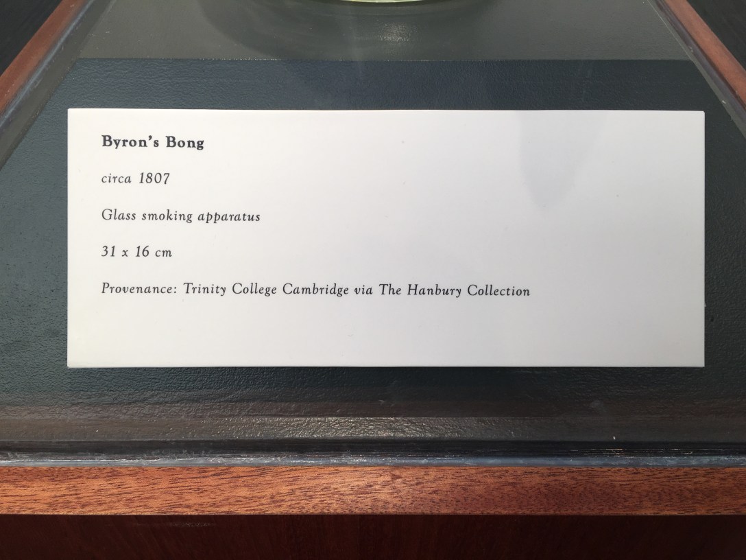 The exhibition label for Byron's Bong, exhibited at The London Art Fair